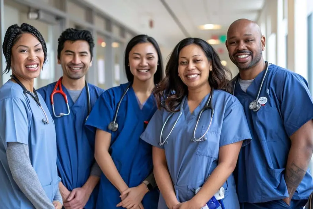 Happy healthcare team in a hospital