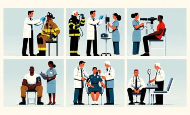 "Health check-ups for a firefighter, pilot, and lawyer demonstrating the importance of regular medical evaluations for occupational health.