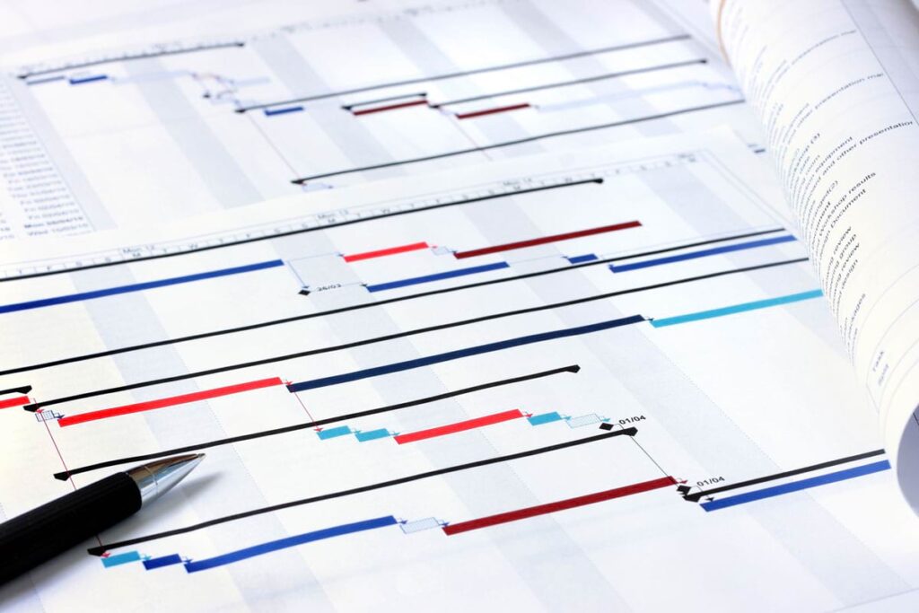 Gantt chart showcasing construction project scheduling for risk management.