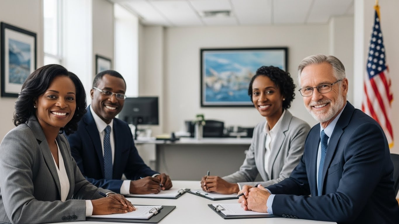 Senior professionals in a formal meeting inside a U.S. government office, representing long-term institutional partnership and trust.